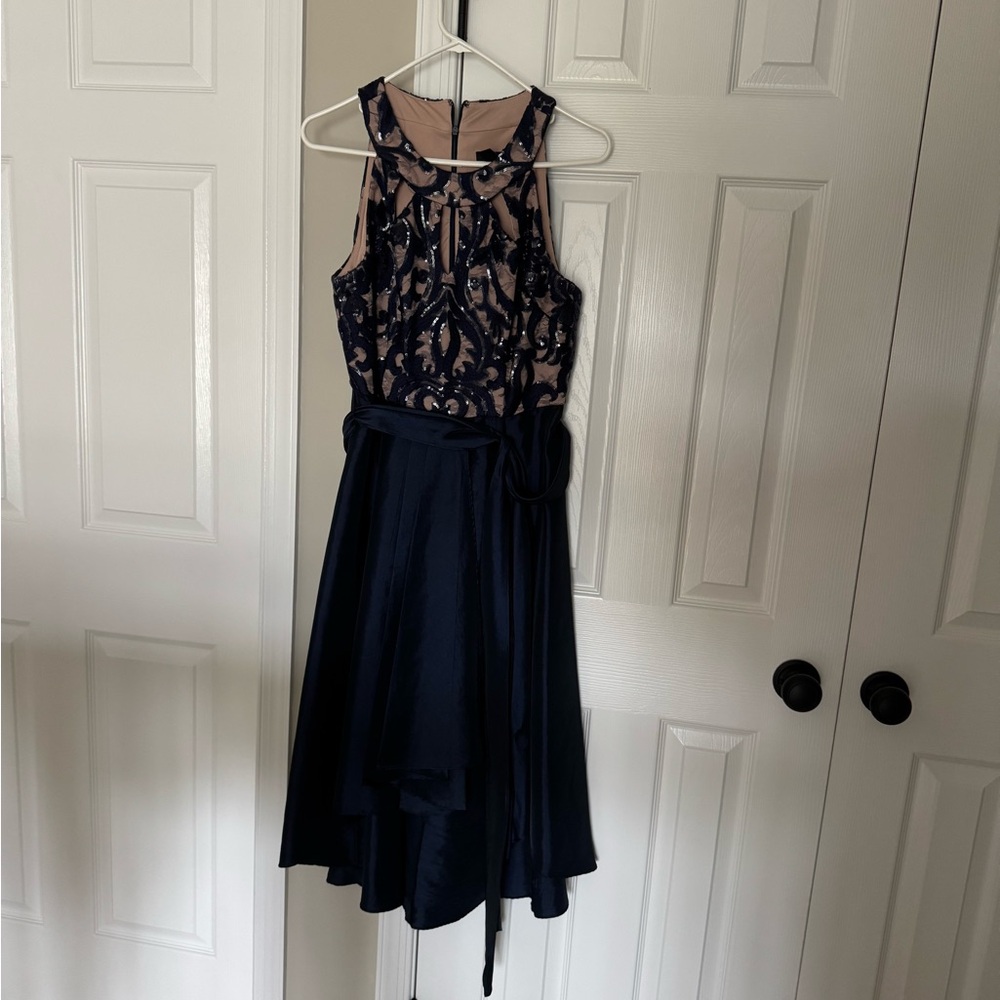 Elegant Navy and Nude Lace Dress